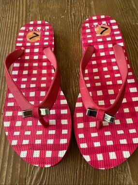 Coach Pink & White Gingham Flip Flop Sandals